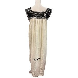 Solara Cream & Black Embroidered Maxi Sundress - Boho Style